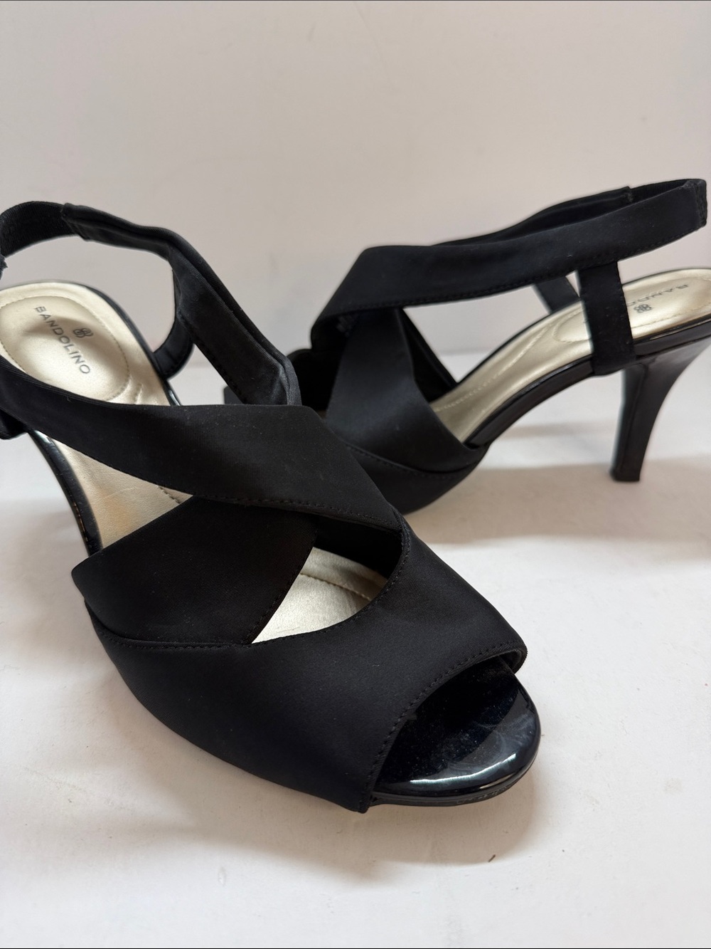Bandolino Black Crisscross Open-Toe Slingback Heels